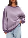 Moletons femininos grandes Beaully, lã, gola redonda, pulôver, casuais, confortáveis, roupas de outono, roupas 2024, roxas, M