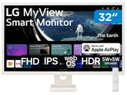 Monitor LG MyView Smart - Tela IPS de 32', FHD, WebOs, Screen Share, HDR10, ThinQ, Air Play 2, Bluetooth, USB, HDMI - 32SR50F-W