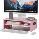 Monitor Stand Riser BONTEC Prateleira de mesa de madeira de 2 camadas rosa
