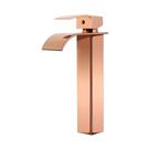 Monocomando lavatório de mesa cascata bica alta rose gold