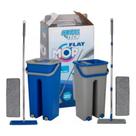 Mop Flat com balde e refil em microfibra, cabo em aço inox ajustável 5L - Cleam Tech