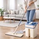 Mop Flat Lava Seca Balde Duplo 5L Cabo Aço Inox Rodo Mágico