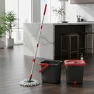 Mop Giratório Duo 360 Powermaid com Balde Duplo e Centrífuga em Aço Inox Facilitar Lavagem Secagem Desinfecção Pisos Frios Sintéticos Madeira