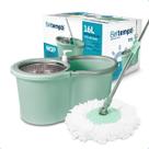 Mop Giratório Limpeza Esfregão 360º Balde 16 Litros Cesto Aço Inox Cabo Longo 140cm Com Refil Rodas E Alça Beltempo