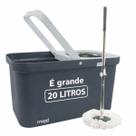 Mop Grande 20L Giratorio Retangular Balde Cesto Inox e Refil Microfibra Cinza com Branco
