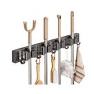 Mop Wall Hook Rack Heavy-Duty, sem perfuração, 5 ganchos, cinza