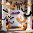Morcegos pendurados, decoração de Halloween, Siawoy, 12 peças ao ar livre