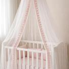Mosquiteiro Dossel Tule Voil Fino Bebê Berço Luxo Guipir Rosa Rose Sofisticado Menina