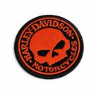 MOT016-070A Patch Harley Davidson Caveira Laranj Bordado 7cm Tipo de Material:B) Fecho de Contato