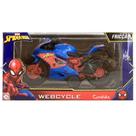 Moto de brinquedo personagem homem aranha de plástico azul e vermelha com roda livre mocinho spider man presente menino