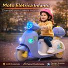 Moto Elétrica Infantil Azul Baby Dino com Luz Som USB Recarregável