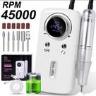 Motor Lixadeira Profissional de Unhas Portátil Elétrico 45.000 RPM, Recarregável, Unhas Gel Branco