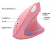 Mouse Ergonômico Vertical Sem Fio, 2.4G, USB Óptico