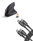Mouse óptico vertical sem fio Anker 333 + 2 cabos USB-C