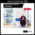 Mouse USB Com Fio Preto Simples, Eficiente e Econômico para PC e Notebook
