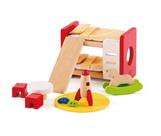 Móveis de casa de bonecas em forma de quarto infantil em madeira com acesso.