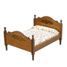 Móveis de casa de bonecas em miniatura, cama de casal clássica de madeira
