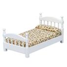 Móveis de casa de bonecas em miniatura, cama de solteiro branca de madeira