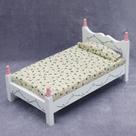 Móveis de casa de bonecas em miniatura, cama de solteiro branca de madeira Móveis de casa de bonecas em miniatura, cama de solteiro branca de madeira