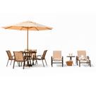Móveis De Piscina Mesa e Cadeiras Espreguiçadeiras Guarda Sol Area Externa Aluminio Marrom fosco e Tela Capuccino