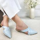 Mule Feminino Bico Fino Tira Cruzado Verniz Confortavel Sola Macia Leve Moda Elegante Casual