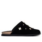 Mule Feminino Moleca Flatform Camurça Aplicações Preto