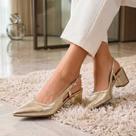Mule Feminino Salto Alto Grosso Bico Fino Sapato Social Aberto Atrás Slingback Confortável Elegante Mule Feminino Salto Alto Grosso Bico Fino Sapato Social Aberto Atrás Slingback Confortável Elegante