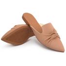 Mule Feminino Sapatilha Sapato Mocassim Muller Bico Fino com Laço Nude