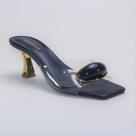 Mule feminino vinil cristal paola salto medio cromado elegante detalhe pedra luxo festa verão confor