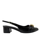 Mule Piccadilly Preto Salto Bloco Bico Fino Dourado Ajustável Conforto