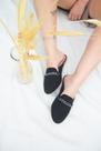 Mule preto bico redondo corrente prata confortável feminino