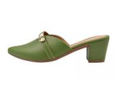 Mule Scarpin Verde Salto Alto Grosso Lacinho Sapato Bico Fino Casual Festa