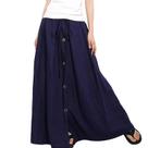 Mulheres A-line cintura elástica casual botão flare comprimento total saia maxi longa