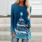 Mulheres mangas compridas florais camisas casuais sólidas com decote em O pulôver túnica solta tops árvore de natal impressão gola redonda blusa de manga comprida
