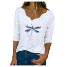 Mulheres senhoras casual manga comprida estampado com decote em V pulôver tops camisa blusa túnica