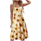Mulheres Sexy O-neck Floral Printing Slip Strap Sleeveless A-line Vestidos de saia
