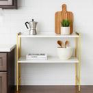 Multiuso Para Cozinha Com 2 Prateleira Organizador Industrial Em MDP Londres - JM3 Móveis Cor:Branco/Dourado