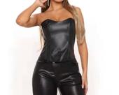 N-A02-G1703-Blusa Top Cropped sem alça Corselet Corpete Couro 405k N-A02-G1703-Blusa Top Cropped sem alça Corselet Corpete Couro 405k