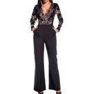 N-A0402-Macacão Feminino Longo Preto Festa Paetê Lantejoulas Manga Longa Pantalona Brilho Luxo