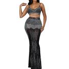 N-B0130-Conjunto Festa Top Cropped Saia Pedraria Brilho Luxo M36