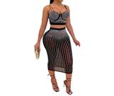 N-B0216-Conjunto Festa Balada Top Cropped Saia Brilho Strass M51