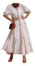 N-C0303-Vestido Feminino Longo Chemise Renda Lese Laise Branco Retrô