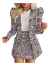 N-C1809-Conjunto Social Alfaiataria Blazer Saia Xadrez M48