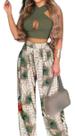 N-D0322-Conjunto Feminino Sexy Festa Estampado Blusa Calça Pantalona