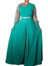 N-D0806-Macacão Feminino Longo Plissado Plus Size Manga Bufante 591k