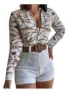 N-D1304-Conjunto Feminino Short Branco Blusa Estampada Elegante 193k