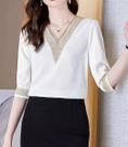 N-F1404-Blusa Camisa Feminina Bordado Social Elegante Luxo N-F1404-Blusa Camisa Feminina Bordado Social Elegante Luxo