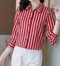 N-F2205-Blusa Camisa Feminina Social Luxo Elegante Listrada Retrô