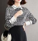 N-F2801-Camisa Blusa Feminina Elegante Social Estampa Xadrez Retro N-F2801-Camisa Blusa Feminina Elegante Social Estampa Xadrez Retro