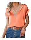 N-F4701-Camisa Blusa Social Feminina Elegante Bordada Gola V Ag246